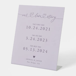 Unsere Liebe Story Hearts Lila Wedding Timeline Sockelschild