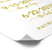 Unsere Liebe Story Special Dates Gold Wedding Sign Poster (Ecke)
