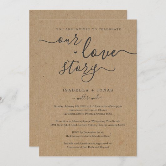 Unsere Liebe Story UAWG & Registry alle auf einer  Einladung (Vorne/Hinten)