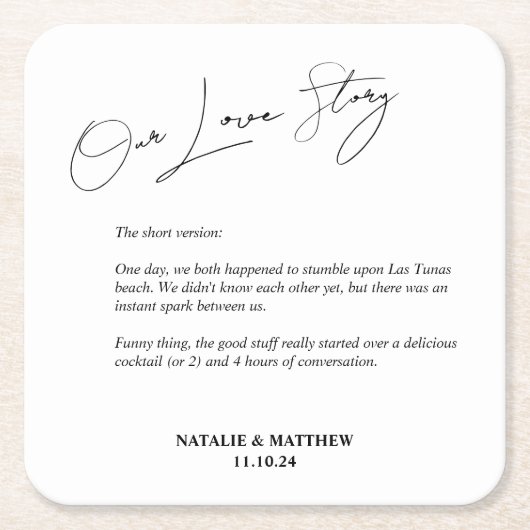 Unsere Liebe Story Wedding Napkins Rechteckiger Pappuntersetzer (Vorderseite)