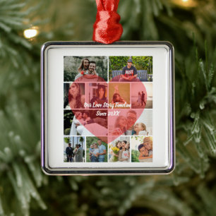 Unsere Liebesgeschichte 12 Foto-Zeitstrahl Paar-Co Ornament Aus Metall