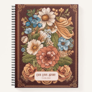 Unsere Liebesgeschichte Vintage Floral Faux Leder Notizblock