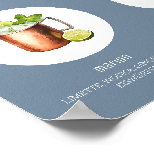 Unsere Lieblingscocktails Hochzeit Dusty Blue 01 Poster (Ecke)