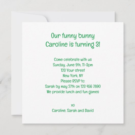 Unsere lustige, sonnige Einladung zum Geburtstag (Rückseite)