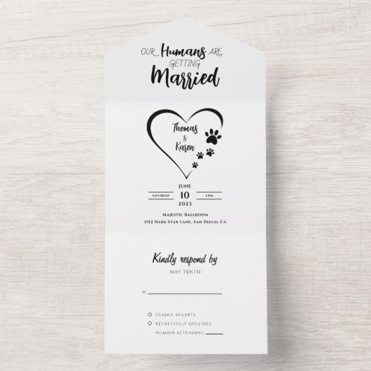 Unsere Menschen werden verheiratet Hund Foto All In One Einladung (Innen Boden)