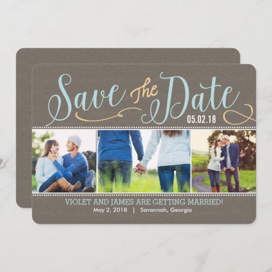 Unsere Momente Save the Date Card - Blau (Vorne/Hinten)