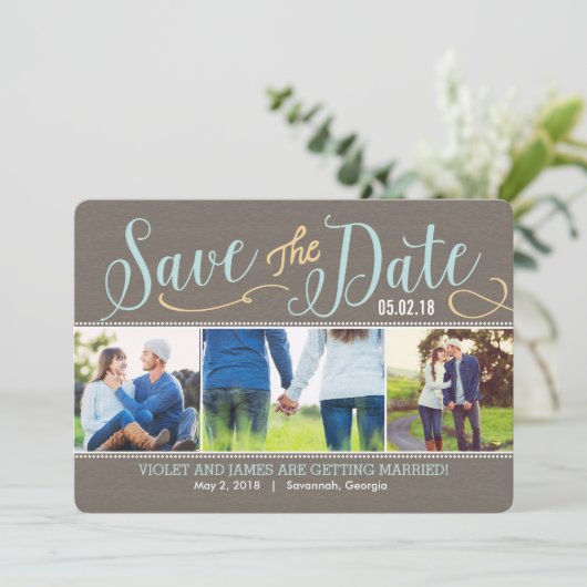 Unsere Momente Save the Date Card - Blau (Stehend Vorderseite)