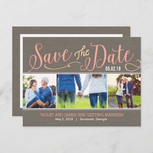 Unsere Momente Save the Date Postkarte - Peach (Vorne/Hinten)