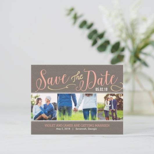 Unsere Momente Save the Date Postkarte - Peach (Stehend Vorderseite)