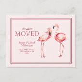 Unsere neue Adresse | Hübsch rosa Flamingos Postkarte (Vorderseite)