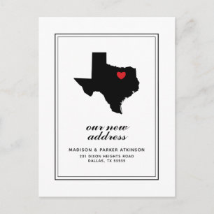 Unsere neue Adresse in TX   Mark Your City W/Heart Postkarte