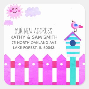 Unsere neue Adresse Quadratischer Aufkleber