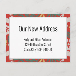 Unsere neue Adresse Red White Floral Ankündigung Postkarte