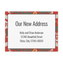 Unsere neue Adresse Red White Floral Ankündigung