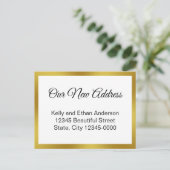 Unsere neue Adresse Weiß und Gold Moving Ankündigu Postkarte (Stehend Vorderseite)