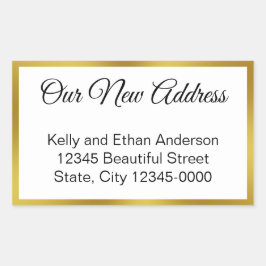Unsere neue Adresse Weiß und Gold Moving Ankündigu Rechteckiger Aufkleber