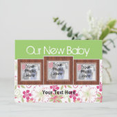 Unsere neue Baby-, Custom-Foto-Geburtskarte Ankündigung (Stehend Vorderseite)