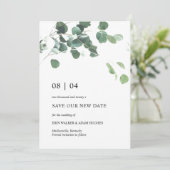 Unsere neue Eukalyptus-Blätter für Hochzeitkarten Save The Date (Stehend Vorderseite)