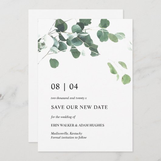 Unsere neue Eukalyptus-Blätter für Hochzeitkarten  Save The Date (Vorne/Hinten)