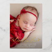 Unsere neue Liebe Foil Script Foto Geburtsankündig Folieneinladung (Vorderseite)