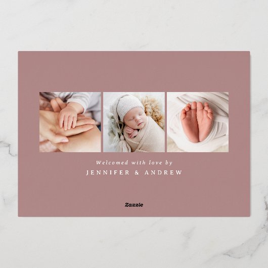 Unsere neue Liebe Foil Script Foto Geburtsankündig Folieneinladung (Rückseite)