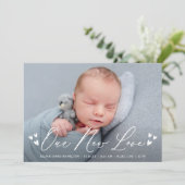 Unsere neue Liebe Skript 4 Foto Geburtsankündigung Ankündigung (Stehend Vorderseite)