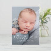 Unsere neue Liebe Skript Foto Geburtsankündigung Ankündigung (Stehend Vorderseite)