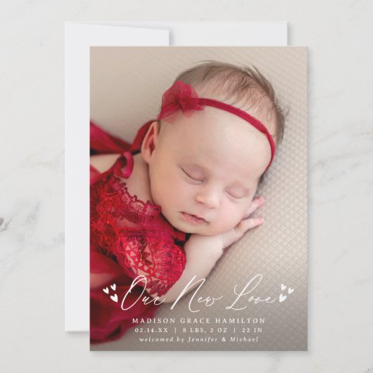 Unsere neue Liebe Skript Foto Geburtsankündigung Ankündigung (Vorderseite)