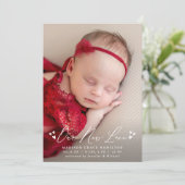 Unsere neue Liebe Skript Foto Geburtsankündigung Ankündigung (Stehend Vorderseite)