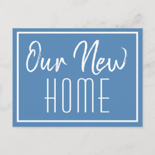 Unsere neue Zuhause Blue Minimalistische Adressänd Ankündigungspostkarte