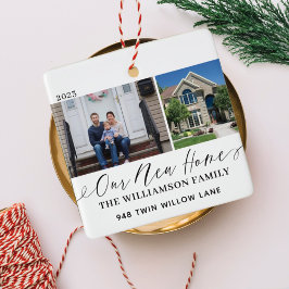 Unsere neue Zuhause Elegant Script Minimal 2 Foto Keramikornament