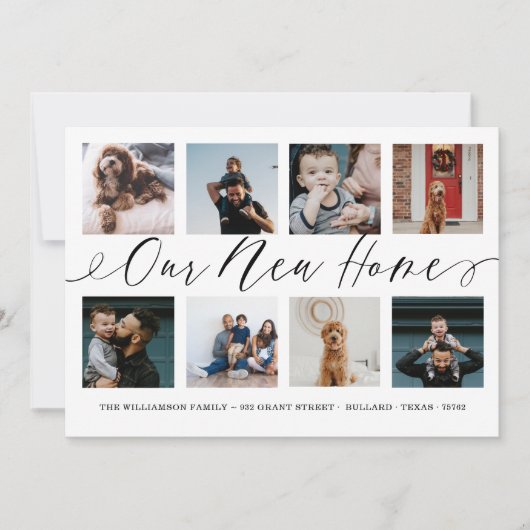 Unsere neue Zuhause Elegante Script Foto Collage M Ankündigung (Vorderseite)