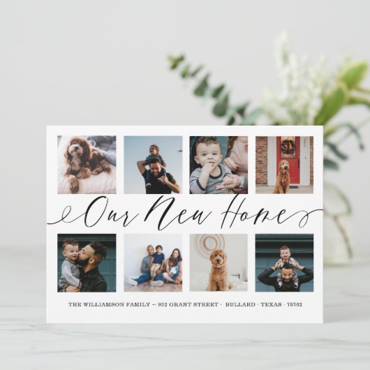 Unsere neue Zuhause Elegante Script Foto Collage M Ankündigung (Stehend Vorderseite)