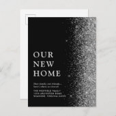 Unsere neue Zuhause Elegante Silver Glitzer Black Ankündigungspostkarte (Vorne/Hinten)