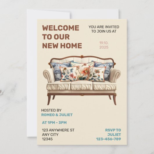 Unsere neue Zuhause-Party Einladung (Vorderseite)