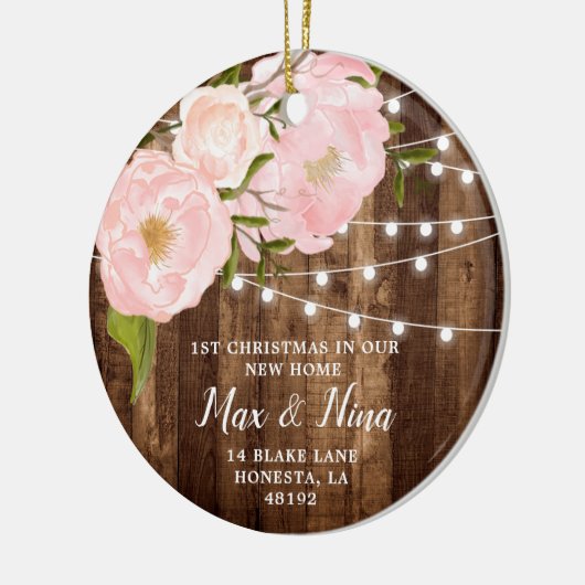 Unsere neue Zuhause Personalisierte Holzkörnerhitz Keramik Ornament (Links)