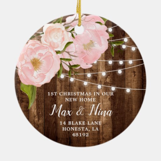 Unsere neue Zuhause Personalisierte Holzkörnerhitz Keramik Ornament (Hinten)