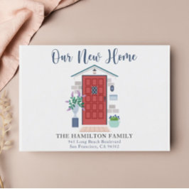 Unsere neue Zuhause Red Watercolor Vordertür Postk Postkarte