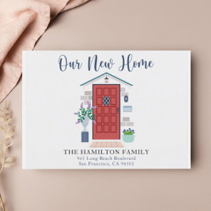 Unsere neue Zuhause Red Watercolor Vordertür Postk Postkarte