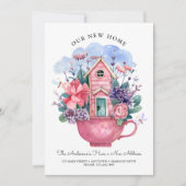 Unsere neue Zuhause Watercolor Pink Tee Cup Flora (Vorderseite)