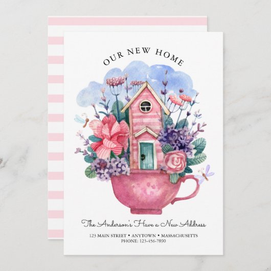 Unsere neue Zuhause Watercolor Pink Tee Cup Flora (Vorne/Hinten)