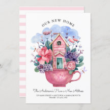 Unsere neue Zuhause Watercolor Pink Tee Cup Flora