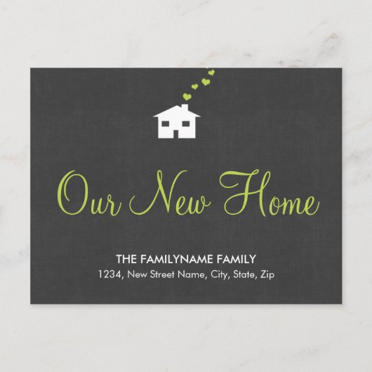 Unsere neuen Zuhause-Adressenwechsel Ankündigungspostkarte (Vorderseite)