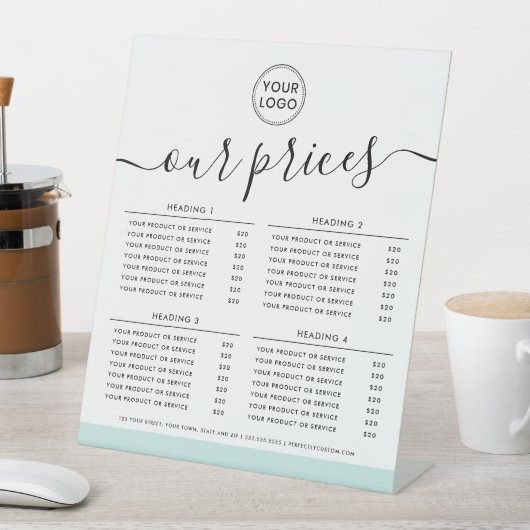 Unsere Preise Logo Light aqua blue border price li Sockelschild (In Situ)