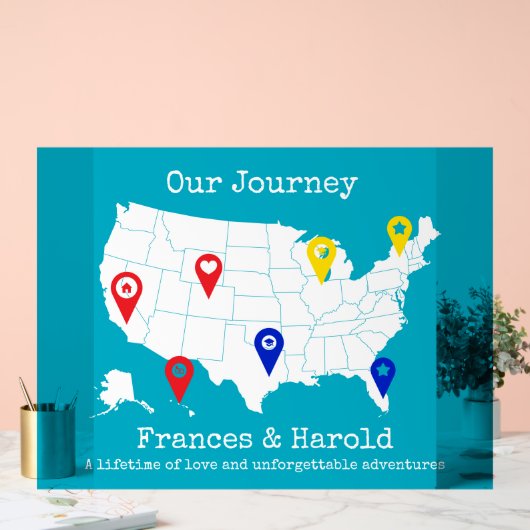 Unsere Reise - Personalisierter Meilenstein in den Acrylschild (Hochzeit)