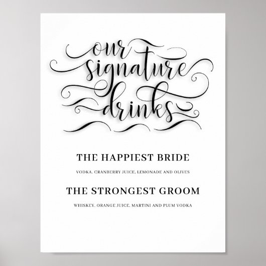 Unsere Signature Drinks Hochzeitszeichen Bar Poster (Vorne)