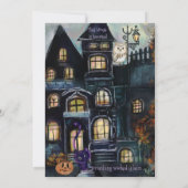 Unsere Spuk Zuhause" Lila MondlichtHalloween Feiertagskarte (Rückseite)