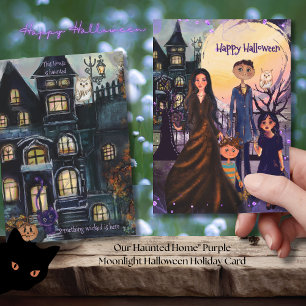 Unsere Spuk Zuhause" Lila MondlichtHalloween Feiertagskarte