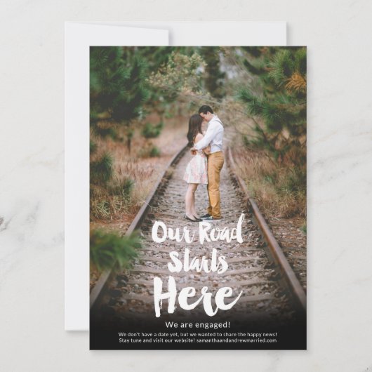 Unsere Straße beginnt hier Skript-Foto-Verlobung Ankündigung (Vorderseite)