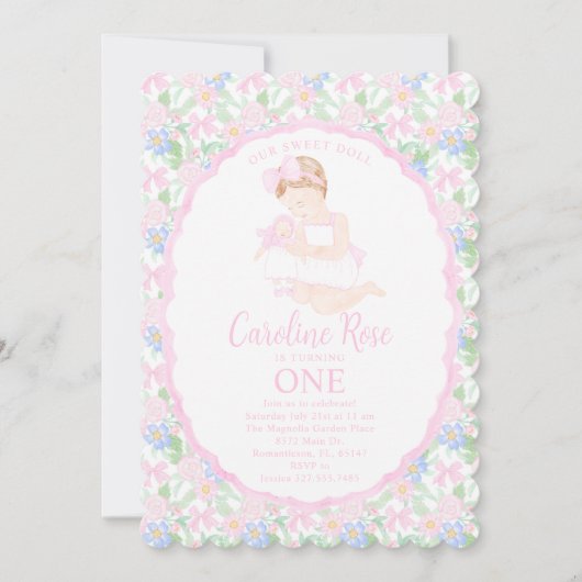 Unsere Sweet Doll Preppy Grandmillennial Floral Einladung (Vorderseite)